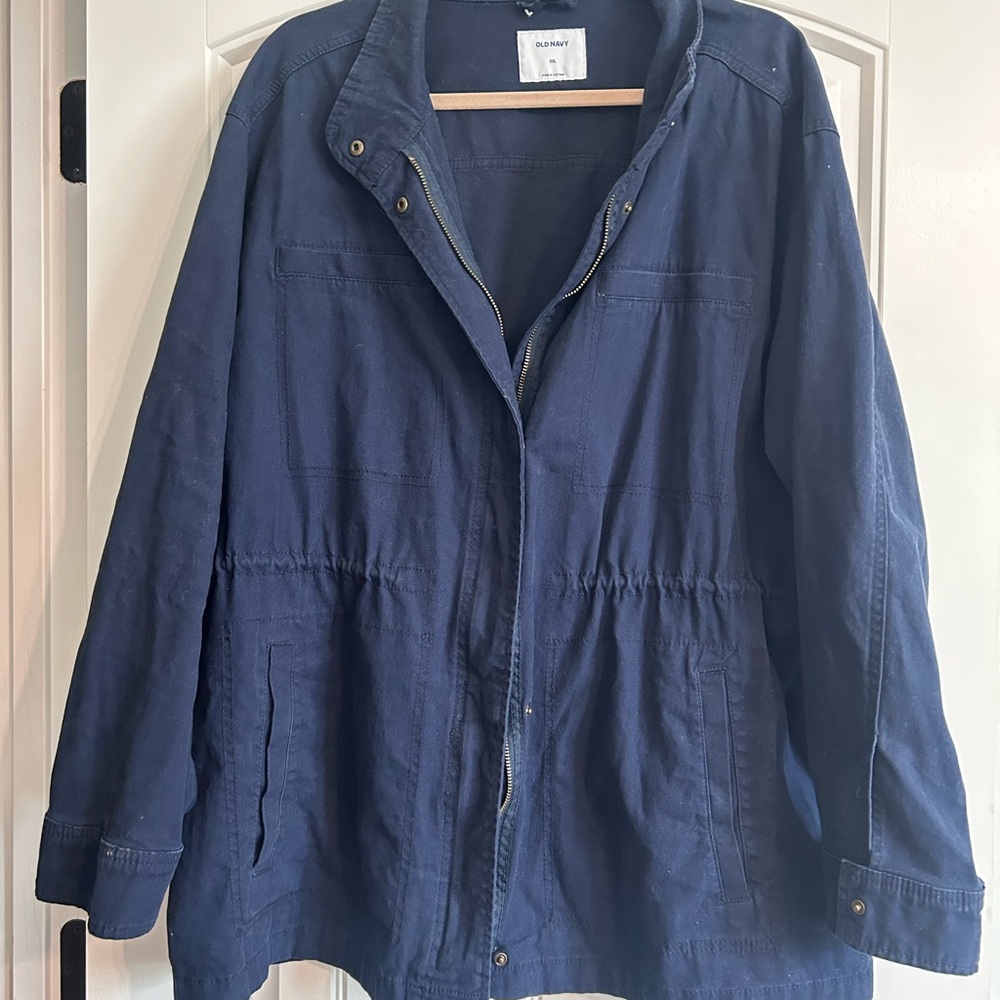 Old Navy Blue Utility Jacket with Relaxed Fit and Standing Collar